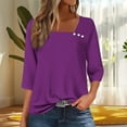 thumbnail image 2 of Simua Womens Summer Tops Asymmetrical Neck 3/4 Sleeve Button Dressy Casual Business T Shirts Blouse, 2 of 6