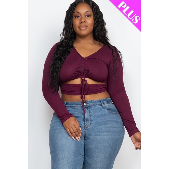 Plus Size Drawstring Ruched Cutout Crop Top