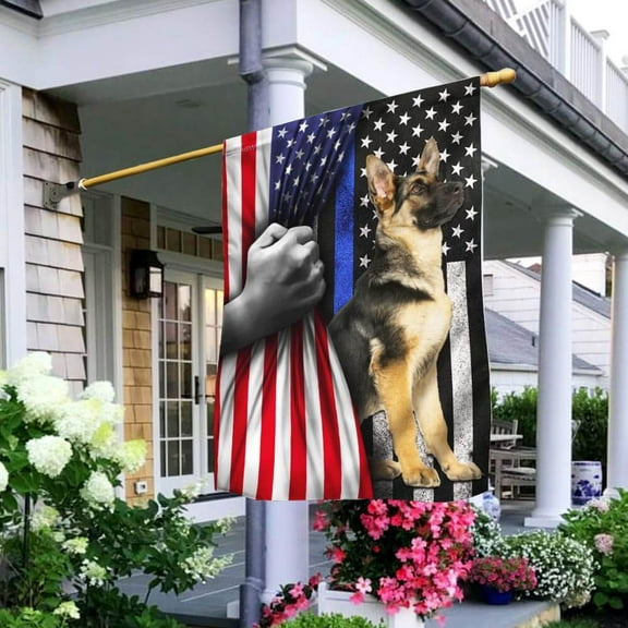 FLAGWIX American House Flag (29.5" x 39.5")-German Shepherd. The Thin Blue Line America US Flag - Polyester Indoor Outdoor Flags