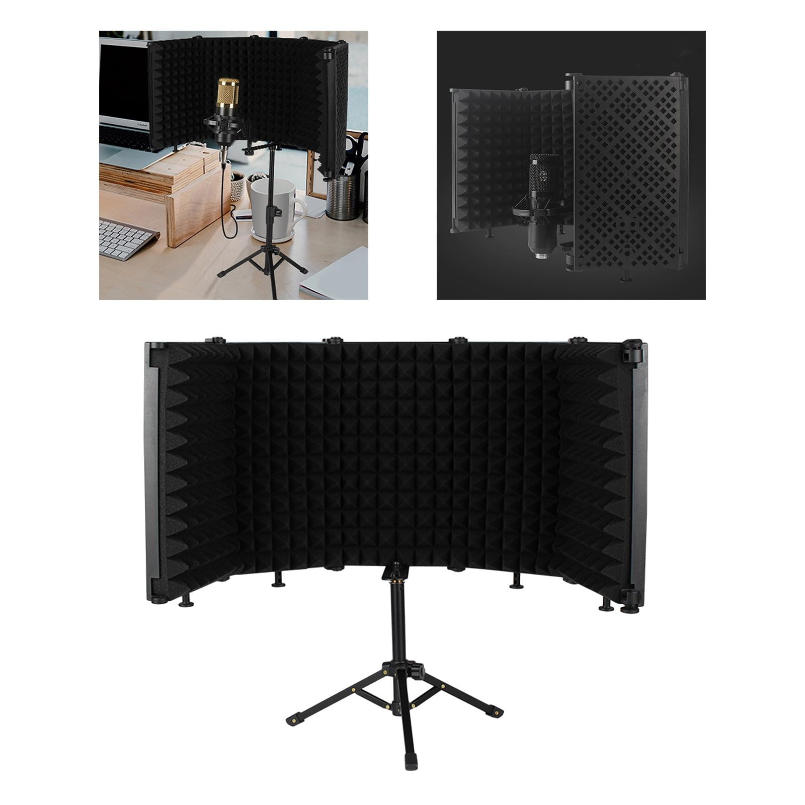 LeeQinersw Microphone Isolation Shield Adjustable Height Tripod Stand for Broadcasting Condenser Mic 5 Panels