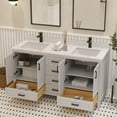 thumbnail image 5 of Ayna Decors Rooh 60 in White Double Sink Bathroom Vanity Set with White Quartz Countertop | 4 Soft Closing Doors | 6 Full Extention Soft Close Drawer | Black Hardware, 5 of 10
