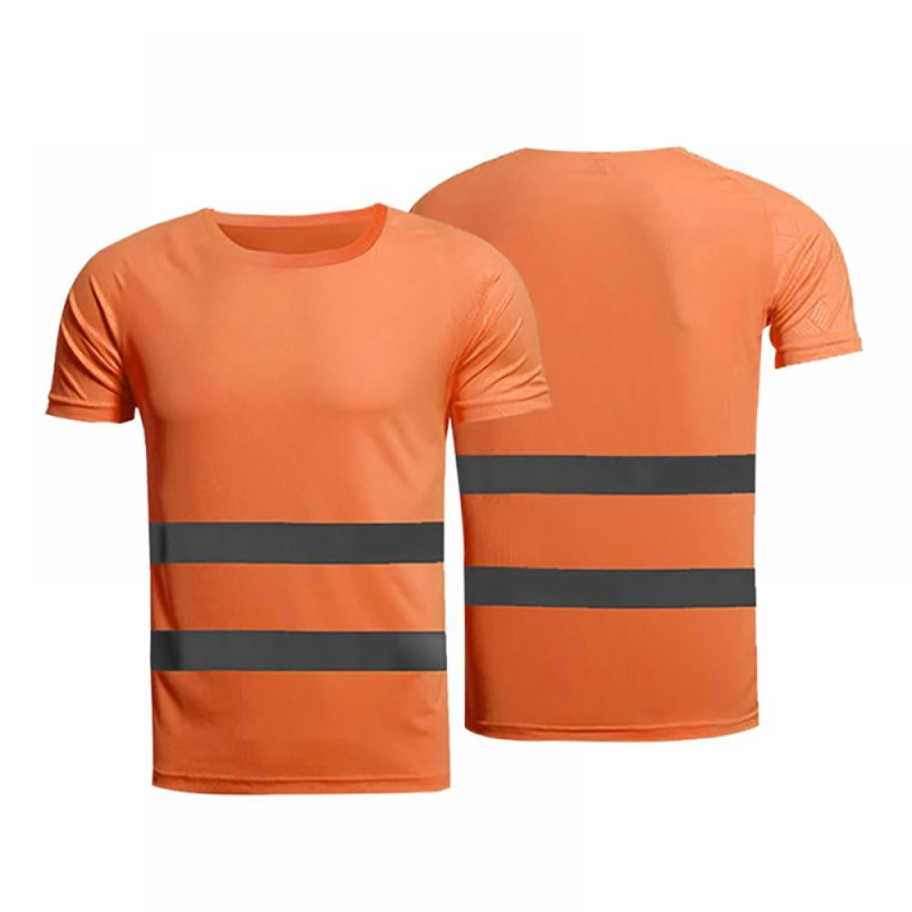 Reflective Work T-Shirt Safety Top Short Sleeve Security Strips Uniforms Hi Vis 