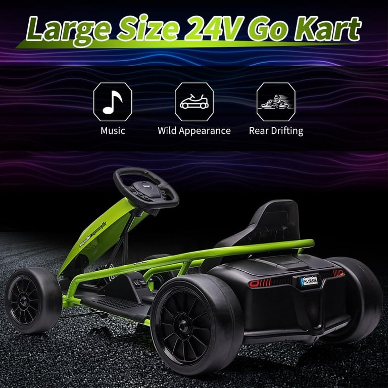 24V 9Ah Ride on Go Kart, Battery 300W*2 Motors, 8MPH High Speed Drifting  Circling Car, Slow Start Function with Music, Horn,Max Load 175lbs, Racing  Toy for Kids 8-12 Years 