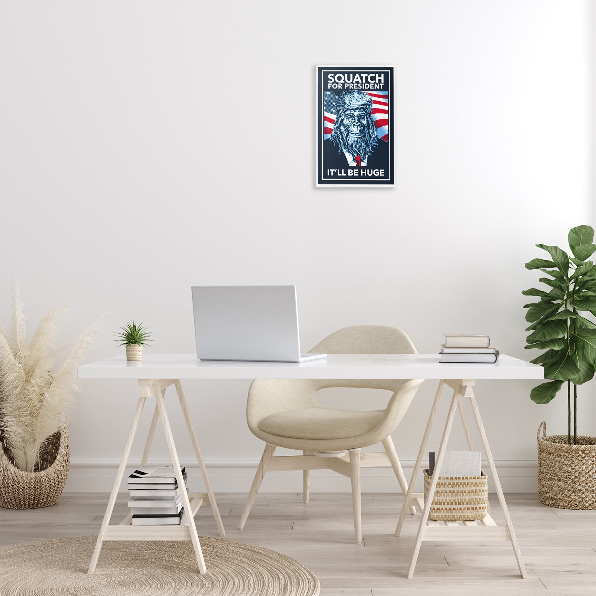 Stupell Industries Funny Mythical President Novelty Painting White Framed Art Print Wall Art, 12 x 18