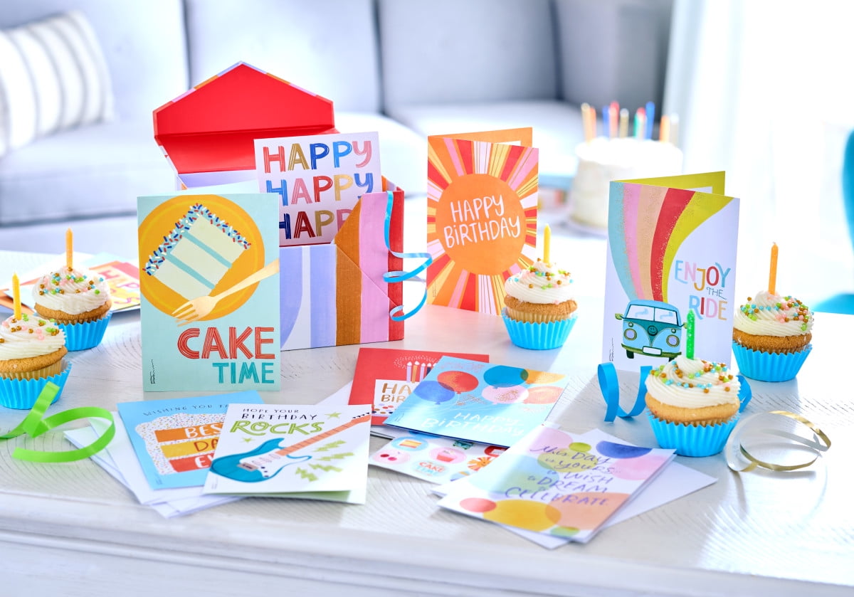 American Greetings 30-Count Birthday Card Assortment Box with Envelopes, Seals, and Storage Box (Kathy Davis Designs, Cake)