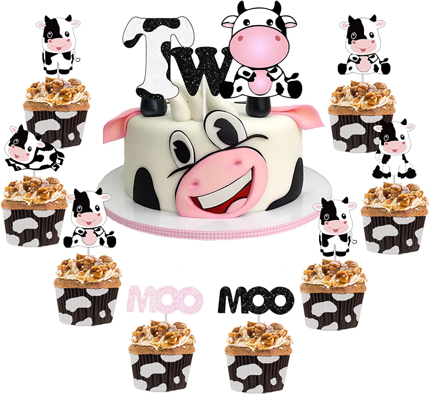 Happy Cow - Edible Cake Topper, Cupcake Toppers, Strips