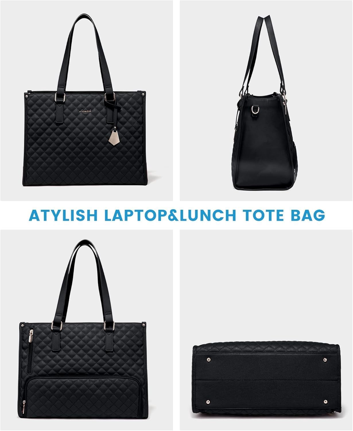 Packuumbagsco 3 In 1 Tote Bag,15.6In Office/Travel/Casual Quilted Tote Laptop Lunch Bag for Women with Compartment