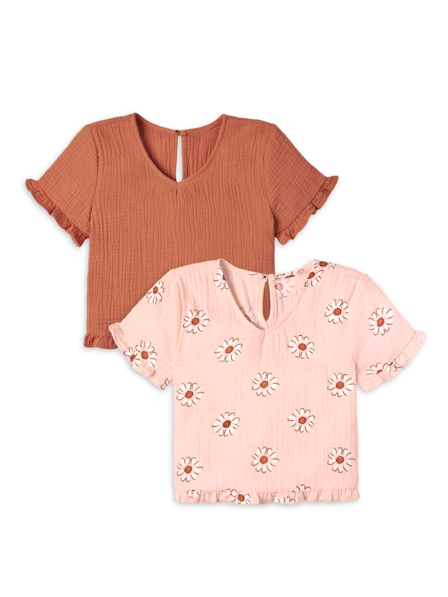 Modern Moments by Gerber Toddler Girl Ruffled Gauze Top, 2-Pack, Sizes 12M-5T