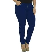 Angle View: Hey Collection Juniors Plus Size Brushed Stretch Twill Low Rise Colorful Pants Skinny Jeans For Women