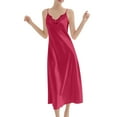 thumbnail image 4 of ZQUUVOU Sleeveless Nightgown for Women Casual Camisole V-neck Long Nightshirts Comfortable Sleep Dress Satin Slip Sleepwear Burgundy, 4 of 9