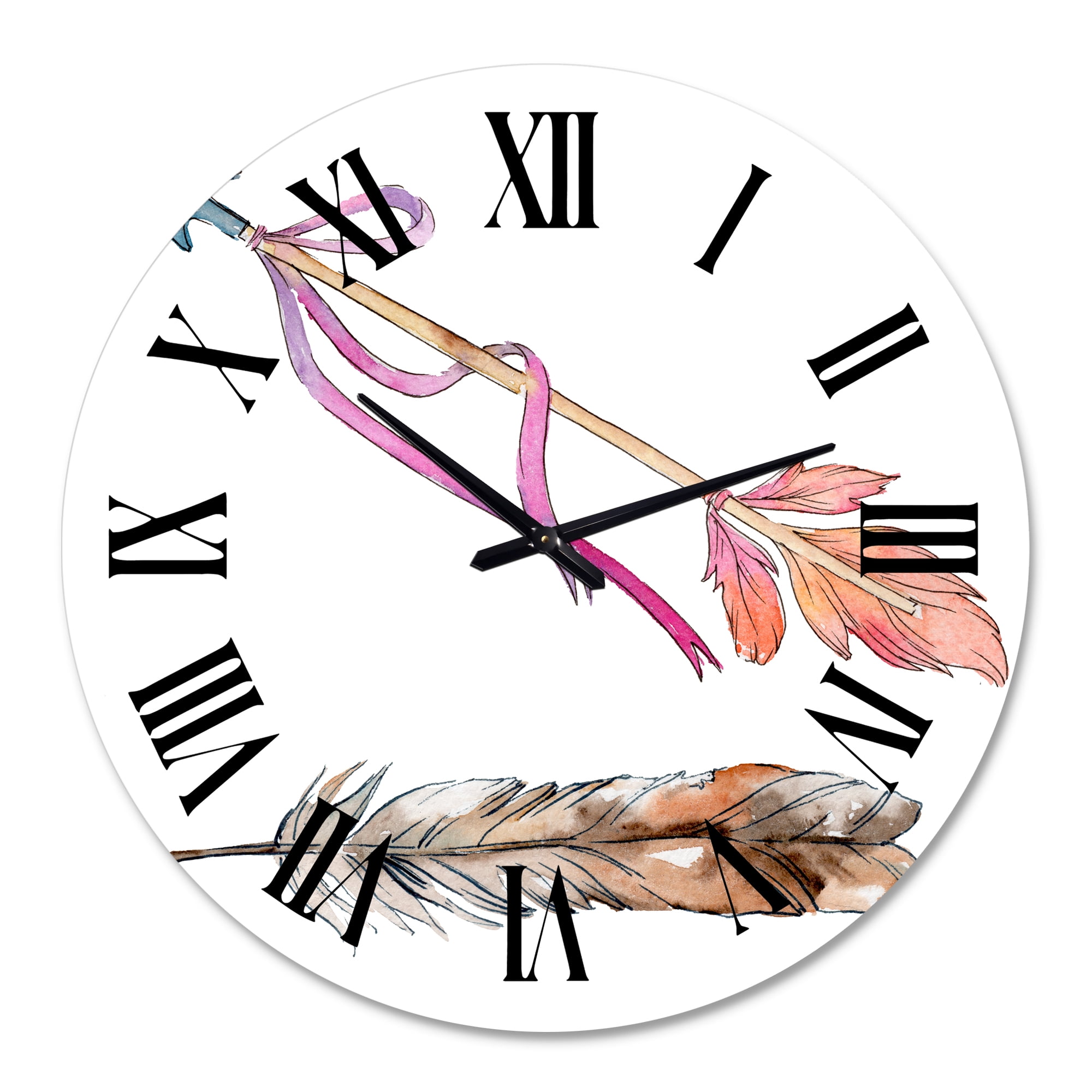 Designart 'Pink Bird Feather From Wing' Bohemian & Eclectic Wall Clock