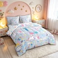 thumbnail image 2 of meiyoeat Cute Unicorn L Initial Twin Bedding for Kids, Cartoon Monogram Bedding Comforter Set, Blue Multicolor, Colorful Star Reversible, 7pcs, 2 of 6