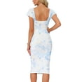 thumbnail image 3 of INSPIRE CHIC Women's Bodycon Square Neck Short Sleeve Printed Midi Ruched Dress L Light Blue, 3 of 6