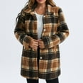 thumbnail image 4 of Aayomet Long Coats For Women Women's Casual Flannel Plaid Wool Blend Plaid Hooded Coat Loose Long Sleeve Midi Jacket Outerwear with Belt,Khaki L, 4 of 5