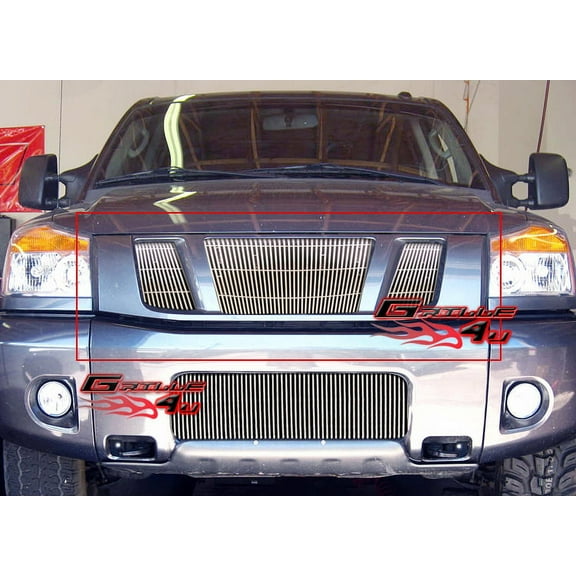 APS Compatible with Nissan Titan 2008-2015 Main Upper Aluminum Chrome Polished Vertical Billet Front Grill Grille Insert N66520V