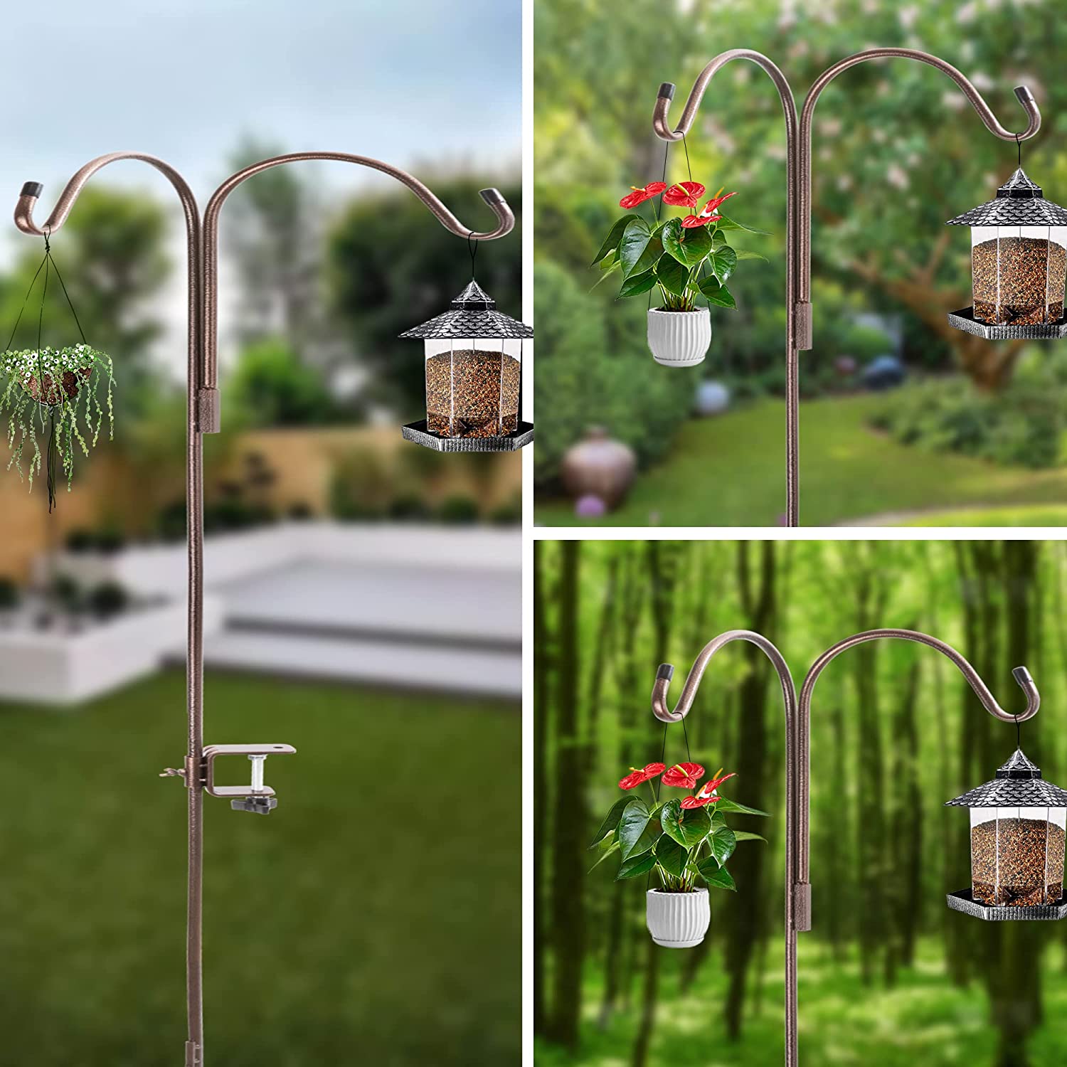 Double Shepherds Hook Adjustable Bird Feeder Pole for Outdoor with 4 Prongs Base,65 Inch Heavy Duty Garden Hanging Plant Hooks Stand Outside for Plant Hanger Wedding Decoration (Pack of 2) - image 5 of 7