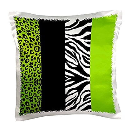 Bright Lime Zebra 3dRose Lime Green Black and White Animal Print - Leopard and Zebra, Pillow Case, 16 by 16-inch ()