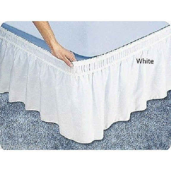 WRAP AROUND DUST RUFFLE, COTTON BLEND BED SKIRT, 14 INCH DROP, QUEEN/KING SIZE, WHITE