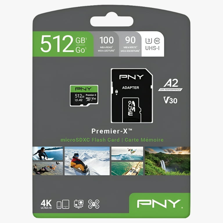 PNY Premier-X 512GB Micro SDXC Flash Memory Card with Adapter