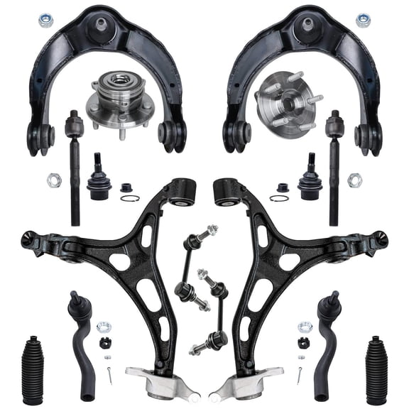 Detroit Axle - Front End 16pc Suspension Kit for 11-15 Jeep Grand Cherokee Dodge Durango, 2 Wheel Bearing Hubs 4 Control Arms 4 Tie Rods 2 Sway Bars 2 Ball Joints 2 Boots