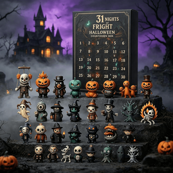 Halloween Advent Calendar 2026, 31 Nights of Fright Halloween Countdown Box, 3D Mini Spooky Figurines, 31 Days Surprise Gift Box, Home Desk Decor for Family Friends Collectors