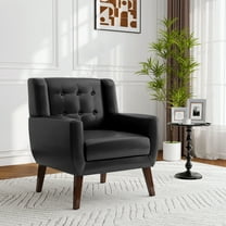 UIXE Faux Leather Accent Chair Comfortable Armchair Modern Upholstered Living Room Chair, Black
