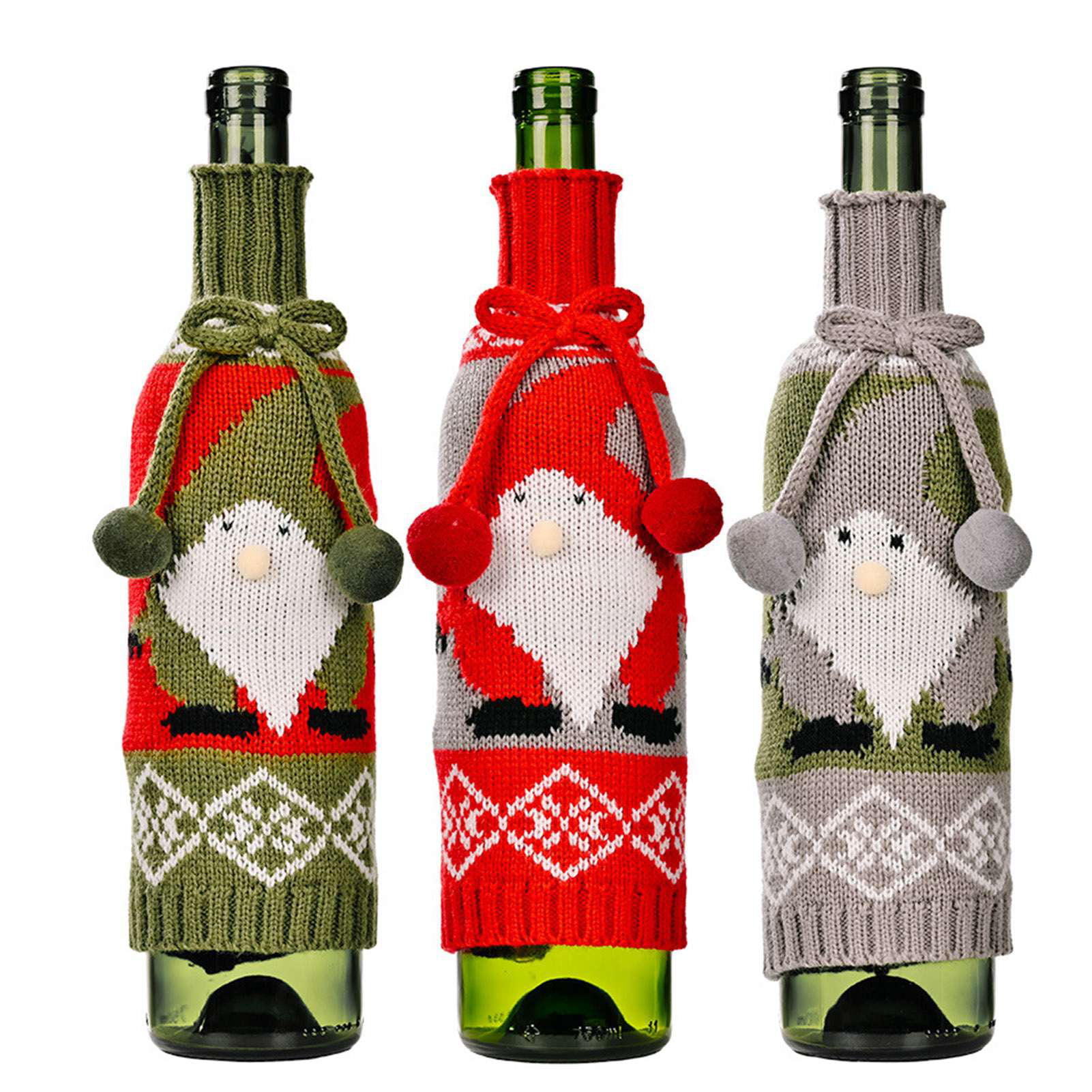3Pc Set Wine Bottle Cover Gift Bag Snowman Santa Claus Christmas Stocking Decor 