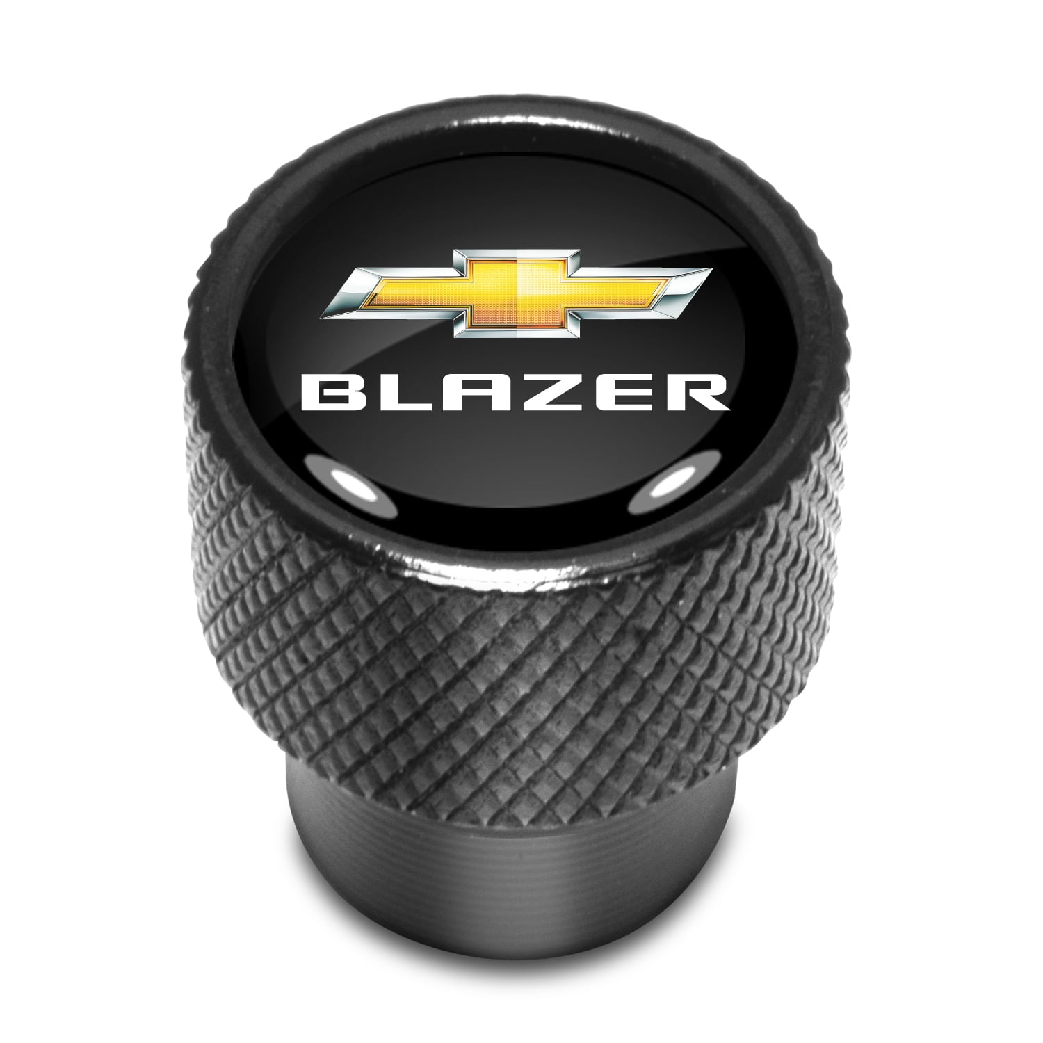 Chevrolet Blazer Dual Logo in Black on Black Aluminum Tire Valve Stem Caps