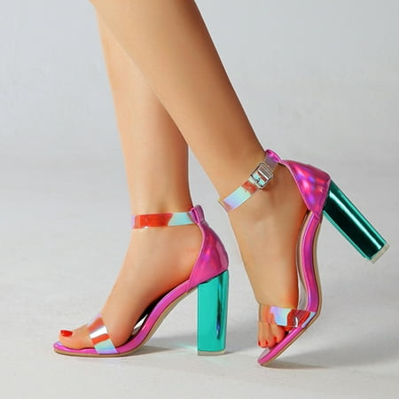 

Women s Shoes Casual Colorful Splicing Fashion Super High Thick Heel Peep Toe Sexy Ankle Strap Sandals