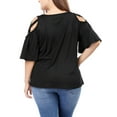 thumbnail image 3 of Unique Bargains Juniors' Plus Size Strappy Shoulder Trumpet Sleeves Top 1X Black, 3 of 7