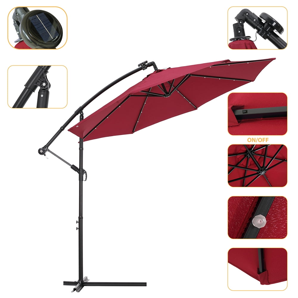 10ft Cantilever Umbrella with 24 Solar LED Lights, Outdoor Patio Offset