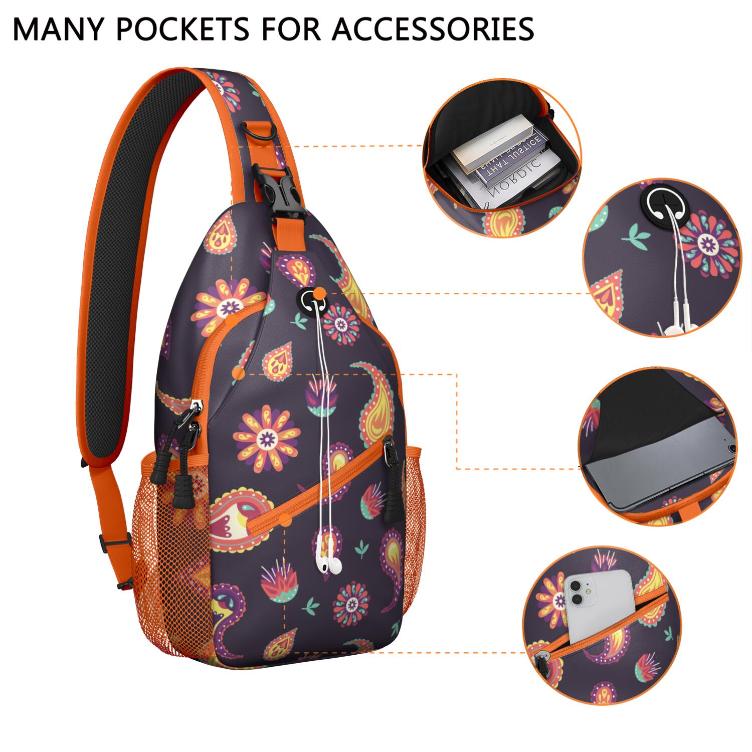 Abstract Ethnic Paisley Sling Bag - Decorative Tribal Chest Bag - Anti-Theft for Urban Commuters