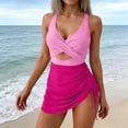 thumbnail image 4 of Iugvhana Womens Cutout One-Piece Swimdress Swimwear Cross V Neck Swimsuit Tummy Control Bathing Suit Mesh Drawstring Wrap Skirt Swim Suit Pink M, 4 of 7