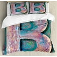 thumbnail image 1 of Letter B Duvet Cover Set Queen Size, Old Fashioned Print Method Wood Block Alphabet ABC Type Worn Capital B, Decorative 3 Piece Bedding Set with 2 Pillow Shams, Teal Ivory Dark Coral, by Ambesonne, 1 of 3