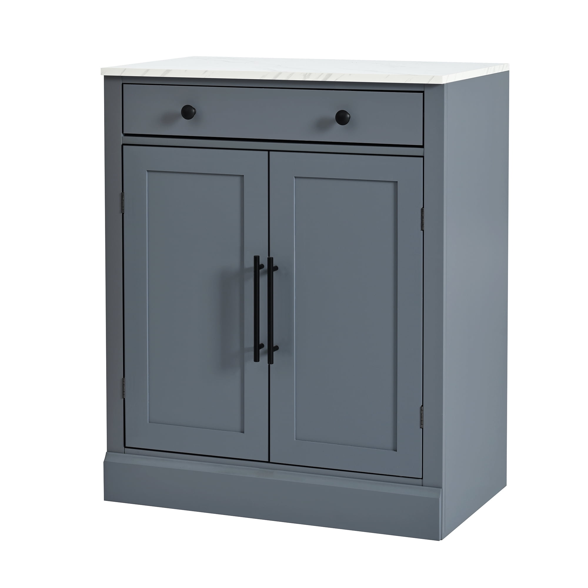 Leumius Modern Freestanding Kitchen Pantry Cabinet with Drawer, 2 Adjustable Shelves, 2 Door Shelves, Faux Marble Top, Coffee Bar Storage, Gray