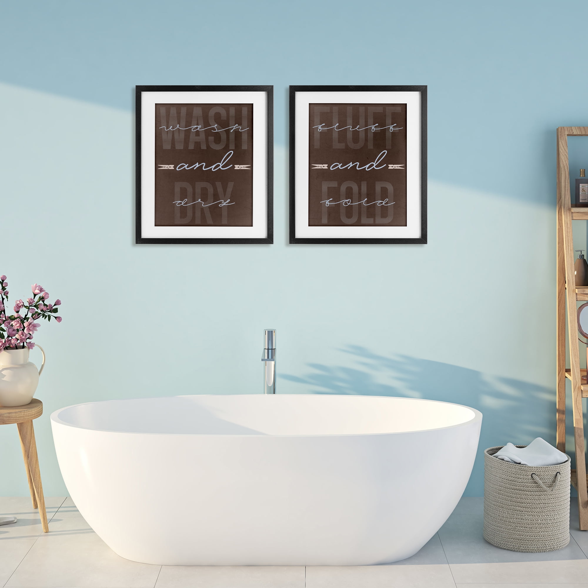 Laundry Words in Brown 2 Piece Black Framed Print Under Glass Set, design by Marcus Prime