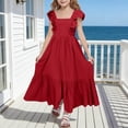 thumbnail image 2 of LIIPEE Girls Dresses Casual Summer Elegant Solid Color Square Neck Sleeveless Backless Party Dress Comfortable Breathable Soft Cute Daily Flowy Dresses,Red,10-11 Years, 2 of 5
