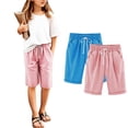 thumbnail image 4 of Maqroz 2 Pack Girls Bermuda Shorts Elastic Waist Casual Summer Linen Shorts with Side Pockets Solid Color Loose Fit Capri Pants 3-13 Years, 4 of 4