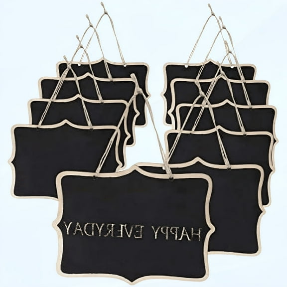LAMIRO 10 Pack Black Hanging Chalkboard Sign Small Hanging Chalkboard Black Mini Erasable Chalkboards Wooden Chalkboard Sign Rectangle Hanging Chalkboard Sign