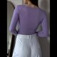 thumbnail image 4 of Camiseta Asimétrica de Larga con Cuello en V y Frontal para Mujer Púrpura L, 4 of 9