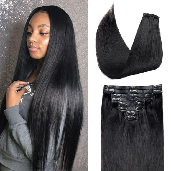 Pobokix Seamless Clip In Hair Extensions Real Human Hair Extensions Straight 8Pcs Invisible PU Skin Weft Hair Extensions Clip In Human Hair with 18Cli