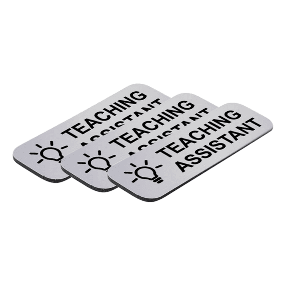 Teaching Assistant 1 x 3" Name Tag/Badge, Silver, (3 Pack)