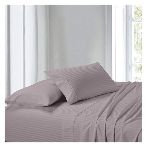 Queen Waterbed Size Sheets, Lilac, 100% Cotton Sheets, Waterbed Sheets, Cool Cotton Sateen, Smooth Striped Pattern Weaved Bed Sheets