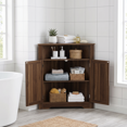thumbnail image 2 of Smuxee Farmhouse Corner Bathroom Storage Cabinet, Freestanding Triangle Linen Organizer Cabinet with Barn Doors & Adjustable Shelves for Laundry Room,Walnut, 2 of 7