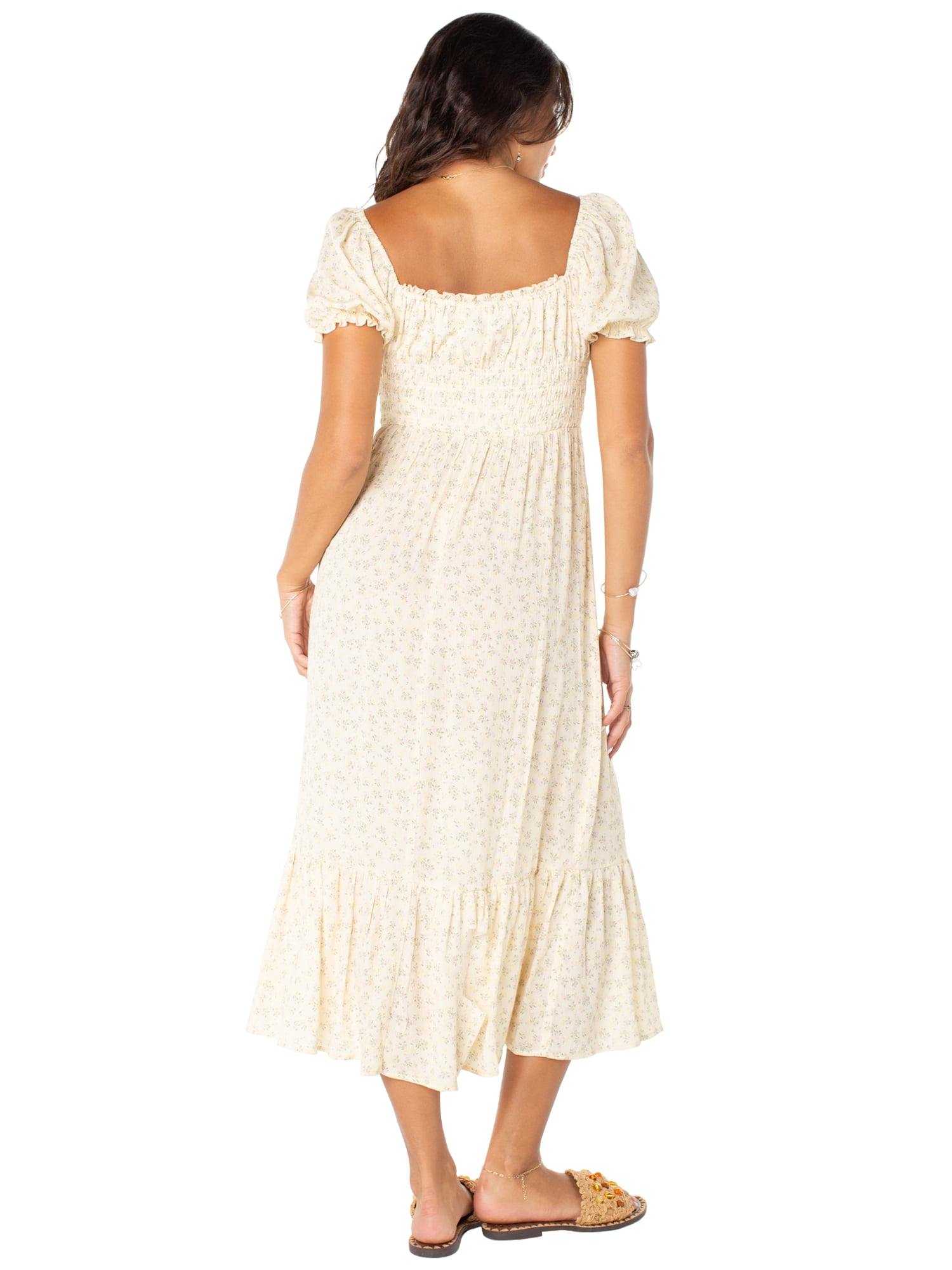 Celebrity Pink Women's and Women's Plus Puff Sleeve Smocked Midi Dress, Sizes XS-XXXL