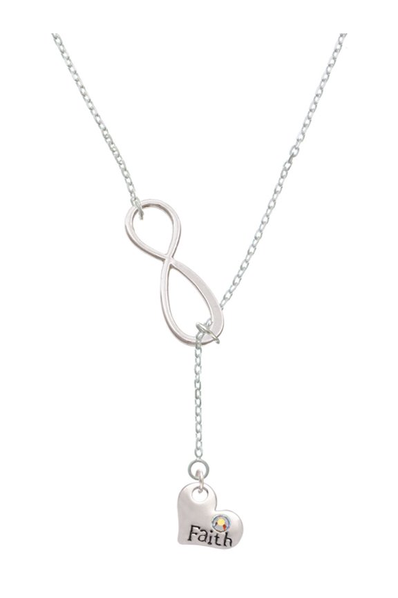 Faith Heart with AB Crystal Silver tone Elegant Infinity Lariat Necklace