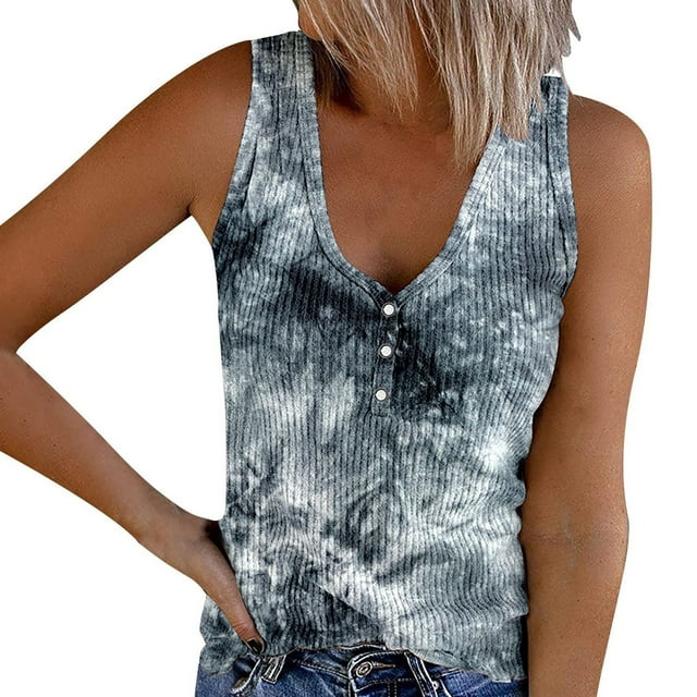 SHIXIAOO Débardeurs pour Femmes et Hauts Sans Manches Décontractés pour l'Été avec Design à Col Rond et Décoration de Motifs pour Jeans 3x Hauts Femmes Camisole Ajustée Femmes Haut Athlétique Femmes Haut Hommes Chemise à Manches Longues
