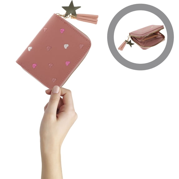 UPOUART Pink Cards Protective Cover PU Wallet with Convenient Carry Design