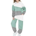 thumbnail image 2 of WMTBSRSW Girls Fleece Sweatsuit Color Block 2 Piece Sweatsuits for Teens Thermal Hoodies Sweatshirts and Jogger Sweatpants Sweat Set 10-11Years, 2 of 6