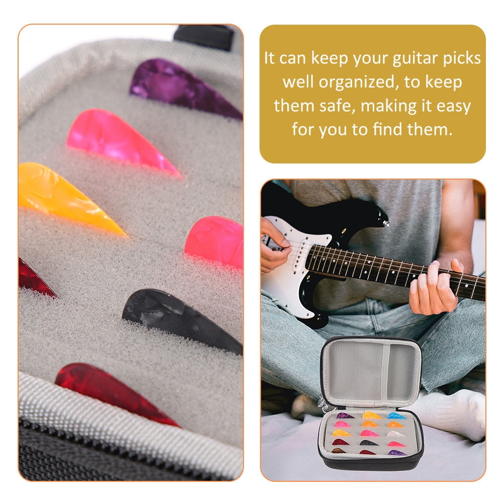 FONDOTIN 30 Picks Durable Guitar Accessories Black Plastic Guitar Pick Container Daily Use